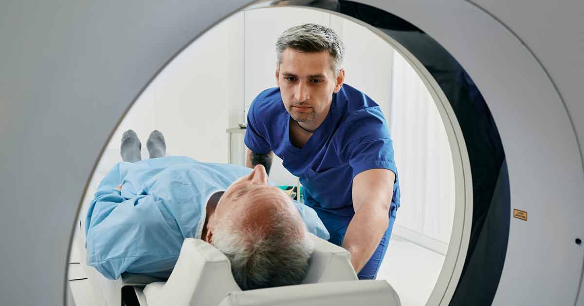 Patient being rolled into ct-scan