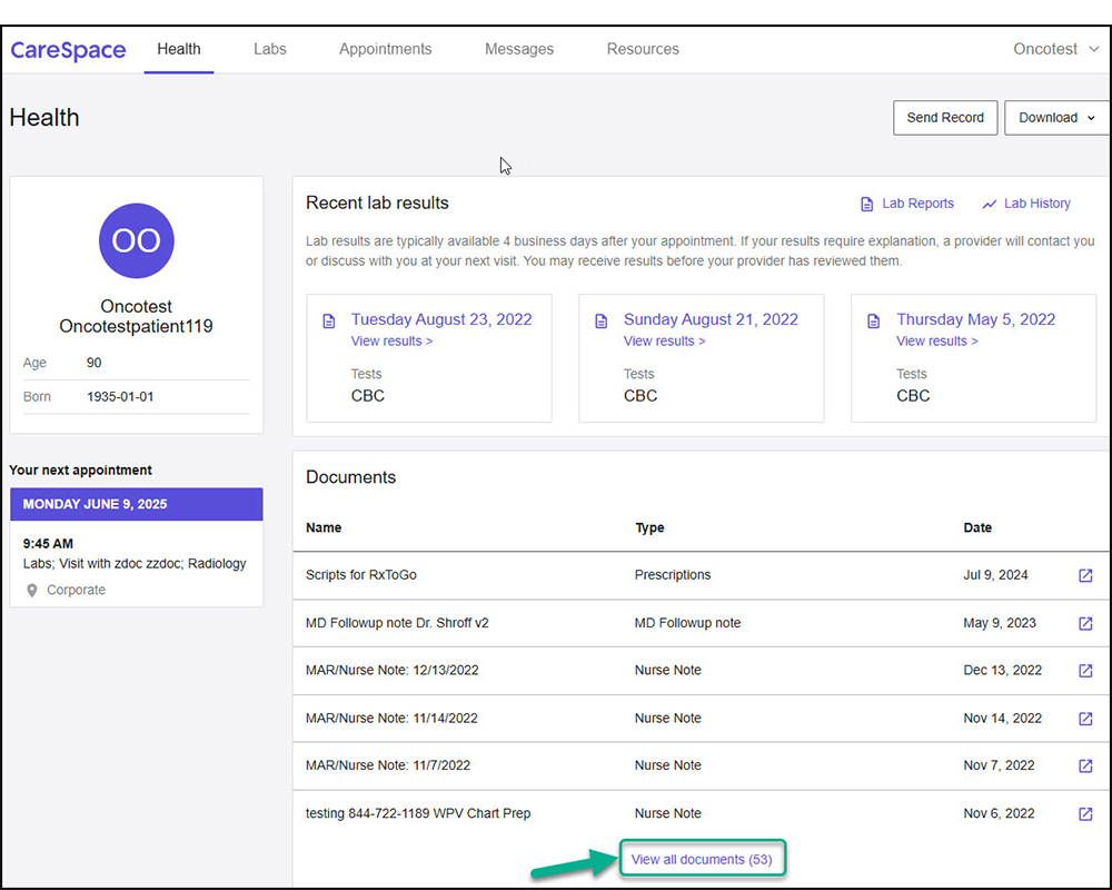 Carespace User Guide - View Documents