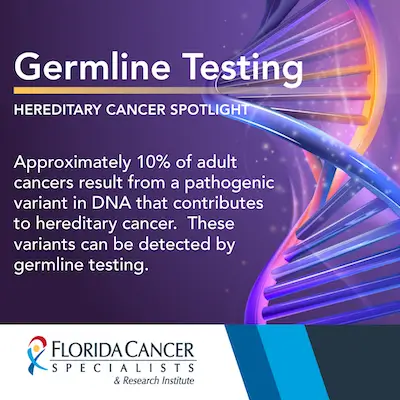 Germline Testing: Hereditary Cancer Spotlight infographic from Florida Cancer Specialists & Research Institute