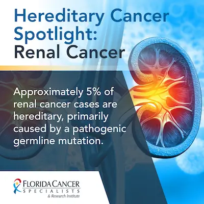 Hereditary Cancer Spotlight: Renal Cancer Illustration of a human kidney highlighting hereditary renal cancer risk from a pathogenic germline mutation